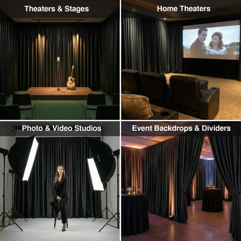 12x10 Ft Golf Simulator Curtain Blackout Enclosure Cloth With Grommets used in theaters, home theaters, studios, events