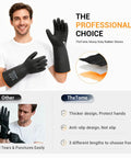 Top Shelf Heavy Duty Rubber Work Gloves With Super Grippy Anti Slip Palms And Hella Thick Durable Natural Latex Hand Armor wearing by a man.