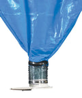 Top Shelf Ceiling Mount Loose Fill Dispenser For Warehouses Holding Thirty Cubic Feet with blue poly bag attached.