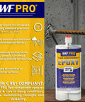 AWF PRO two-component epoxy adhesive cartridge, 20.2 oz, white bottle with blue-yellow label for anchoring bolts.