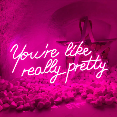 You Are Really Pretty Pink Led Neon Sign For Indoor Bedroom Decor Wall Art Backdrop 25.5x11.8 Inches Flexible Silicone Neon Light For Chill Vibe Parties Weddings Living Room glowing amid rocks