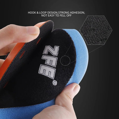 Close-up of blue and orange Color Coded Pro Grade Waffle Foam Buffing Pads And Wool Pad Kit For 5 Inch Backing Plate Car Polisher