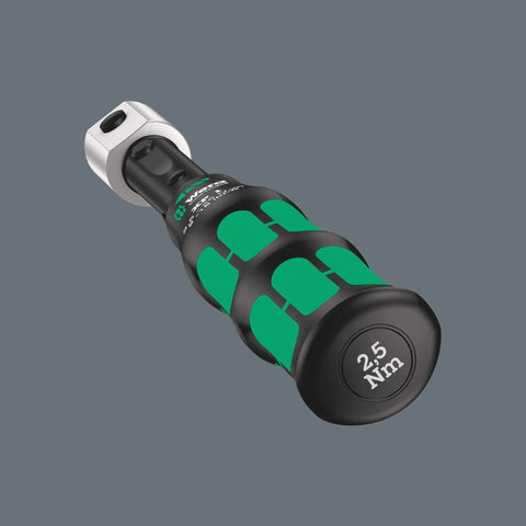 Close-up of Click Torque XP Pre Set Adjustable Torque Wrench 2.5 to 25 Nm with 9x12 head, showing tactile grip and 2.5 Nm marking.