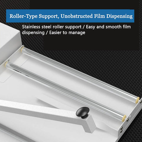Close-up of roller-type support for Adjustable Heat Sealing Machine For Bags And Pouches 530W, ensuring smooth film dispensing.