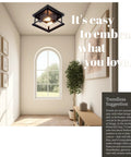 Black Two Light Farmhouse Flush Mount Ceiling Light Fixture in bright hallway, rustic industrial vibe, matte black finish
