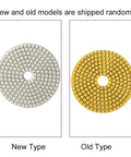 Comparison of new and old models of Pro Grade Polishing Pads Set For Wet And Dry Grinding with white and yellow grit discs.