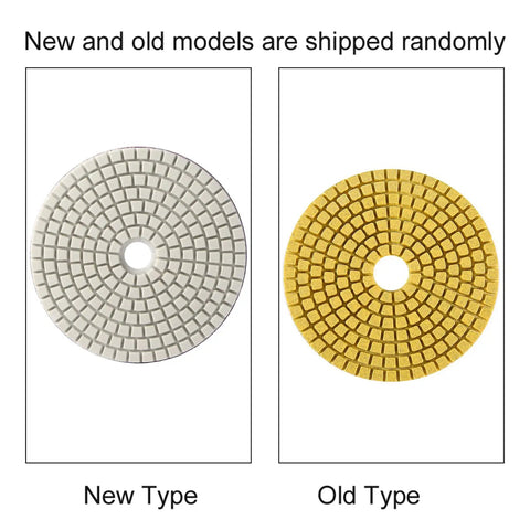 Comparison of new and old models of Pro Grade Polishing Pads Set For Wet And Dry Grinding with white and yellow grit discs.