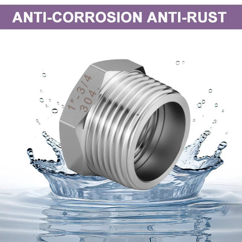 4 Pack Stainless Steel Reducer Hex Bushings 1 MNPT To Three Quarter Inch FNPT Pipe Fitting Adapters With Seal Tape 304 Stainless Steel Water Plumbing Kit, 1" to 3/4" thread