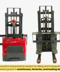 Heavy Duty Full Electric Pallet Stacker With 3300 Lb Capacity And 78 Inch Lift Height, front view showcasing its compact design.