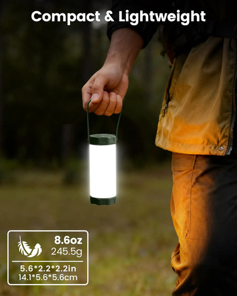 Person holding 106 LED Camping Lantern With 5000mAh Battery, Up To 80 Hours Of Light, 1200 Lumens, compact and lightweight design
