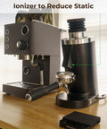 Top Shelf Single Dose Coffee Grinder Equipped With 83Mm Red Titanium Flat Burrs And Integrated Plasma Ionizer Chute For Zero Static Clumps Ideal For Home Brew Crews Chasing Consistent Pulls Without Any Headache In Classic Black with ionizer to reduce static.