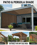 Mocha Shade Cloth With Ninety Percent UV Block Mesh Tarp For Patio Garden And Backyard Grommets Heavy Duty HDPE Shade Canopy Replacement Lightweight Yet Durable Ideal For Pergola And Outdoor Spaces over patio seating area.