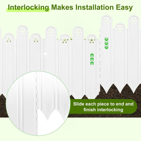 DIY White Garden Edging Borders Kit Ten Pieces Interlocking Plastic Edging Eleven Point Eight Inch Tall Seven Foot Total No Dig Lawn Edges For Flower Beds Easy Setup Pathways Patios And Yard Fences