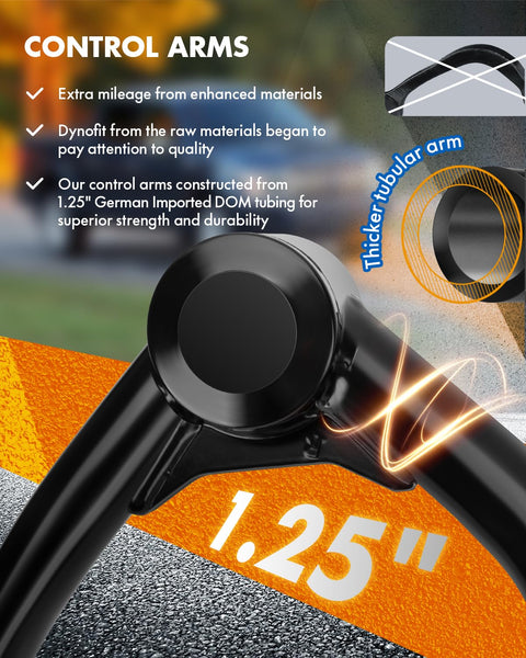 Close-up of a 2 To 4 Inch Lift Upper Control Arm Kit For 2007 2018 Silverado 1500 Sierra 1500 Tahoe Yukon Yukon XL Suburban 1500 And Escalade Suspension Upgrade Set Of 2, highlighting 1.25-inch tubular arm construction.