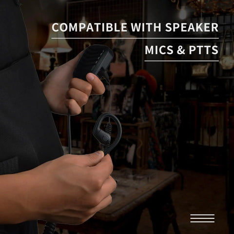 Person holding Three Point Five Millimeter Listen Only Earpiece For Ham Radio And Speaker Mics Pro Grade Shoulder Mic Headset