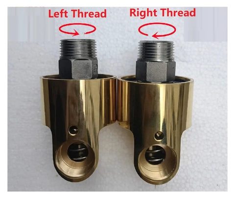 Brass 3/8 Inch 360 Degree Rotary Joint Swivel Coupling For Water Air Oil Systems Heavy Duty Universal Brass Rotation Union Connector DN10 HD10 Inline Rotating Joint With High Flow Performance, left and right thread view