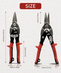 Aviation Tin Snips 10 Inch Heavy Duty Straight Cut Metal Cutter With Double Lever CRMO Steel Blades and Scale Markings.