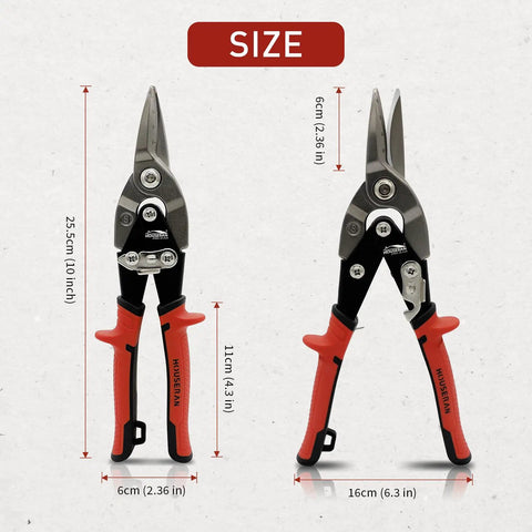Aviation Tin Snips 10 Inch Heavy Duty Straight Cut Metal Cutter With Double Lever CRMO Steel Blades and Scale Markings.