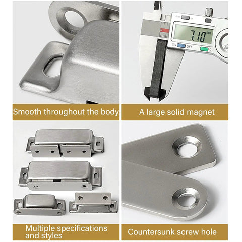 Heavy Duty Magnetic Cupboard Door Stop Set With Stainless Steel Cabinet Catches And Door Latches, Secure Closure for Kitchen Cabinets