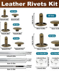 Leather Rivet Kit Pro Grade With 370 Brass Double Cap Rivets And Full Size Tools diagram showing rivet sizes 6x6mm to 10x10mm.
