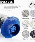 Kickass 3 Inch Diamond Profile Wheel Vacuum Brazed Segmented Edge Grinding Disc 5/8 11 Arbor mounted on angle grinder for ceramic tile and granite.