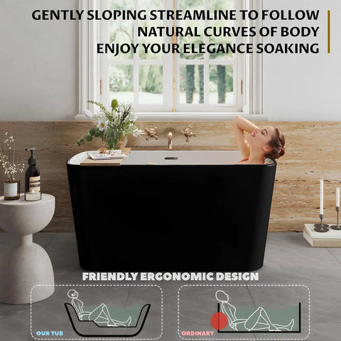 Premium Freestanding Acrylic Oval Soaking Bathtub 67 Inch Deep Soak Basin With Sleek Chrome Drain in elegant bathroom setting.