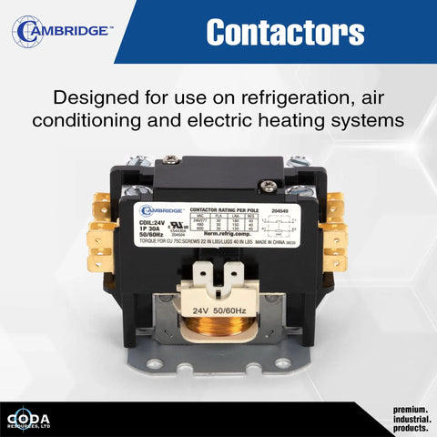 Front view of Two Pole 30 Amp 24V AC Coil HVAC Contactor for Condenser, Compressor and Fan Motor Definite Purpose Relay