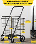Beast Mode Folding Shopping Cart With Four And A Half Cu Ft Capacity 420 Lb Hauling Power space-saving design, measured dimensions.