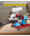 Built Like A Tank 370W Blade Sharpener With Wet Cooling Chamber For Circular And Carbide Edges, close-up view of sharpener in woodworking shop.