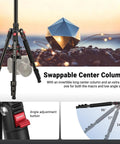 72 Inch Travel Tripod and Monopod for Cameras and Mobile Phones with Arca Type Ball Head, adjustable angle, center columns