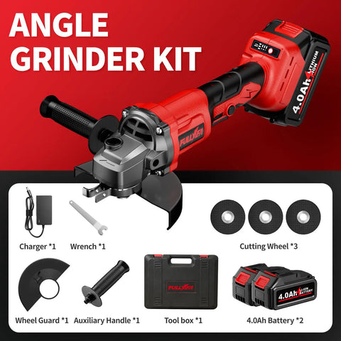 Cordless Angle Grinder Kit With Two 4.0Ah Batteries, 4-1/2 Inch Metal Grinder, Brushless Motor Up To 12,000 RPM, Cutting Wheels Included, Heavy Duty Electric Grinder Tool Set For Cutting And Grinding