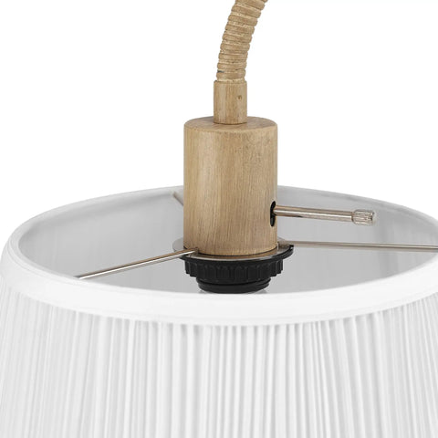 Close-up of socket and adjustable arm on 52 Inch Floor Lamp With Faux Wood Finish And White Pattern Shade Japandi Style Adjustable Arm On Off Rotary Switch Socket For Easy Operation Ideal Modern Living Room Light.