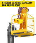 Built Tough Heavy Duty Forklift Safety Cage Solid Steel Worker Basket Platform 1150 Lbs Bad Boy Load Rating with worker holding toolbox.