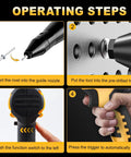 Operating steps for Cordless Pop Rivet Gun Kit For DeWalt 20V Max Brushless Automatic Riveting Tool with 3 rivet sizes