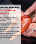 Close-up of hands using Heavy Duty Cleaning Wipes For Home And Auto With Dual Sided Texture Wet Wipes That Power Through Grease Tar Paint Oil Dirt Without Residue Safe On Hands Made In USA 130 Wipes on pliers.