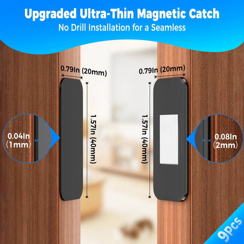 Slim Magnetic Cabinet Door Catches Set Of 9 Pairs Matte Black Stick On No Drill Adhesive Magnets Rust Proof Stainless Steel Latches