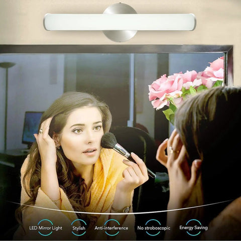 Woman applying makeup under LED Vanity Light 12W 1200LM For Bathroom Mirror Makeup Front Wall Fixture 4000K Natural White.