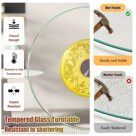 360 Degree No Fuss Silent Spin Glass Table Tray With 0.47 Inch Thick Round Top, showing durability and impact resistance.