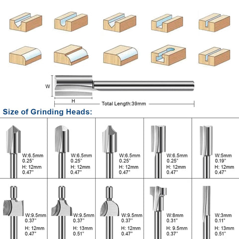 20 Piece HSS Titanium Coated Wood Carving Router Bit Set For DIY Woodworking And Engraving showing various bit sizes and shapes