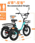 Electric Tricycle For Adults With Fat Tires Folding Three Wheeler E Bike Step Through Etrike With Removable Battery And Large Basket Peak 700W And 1100W Power Smooth Comfy Ride For Cruising And Errands, dimensions shown