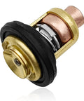 Beefy Thermostat With Gasket Replacement For Johnson Evinrude Outboard Motors 1959 To 1995 Close-up Showing Brass and Rubber