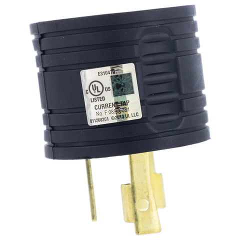Heavy Duty Parallel Coupler Kit For Dual Portable Generators Snappy Thirty Amp RV Adapter close-up of adapter plug with UL listing.