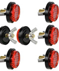 Red Reflectors Motorcycle License Plate Bolts And Nuts Set For Motorcycle And Bicycle Round Screws And Fasteners Reflective Frame Hardware Easy Install Durable Stainless Steel By Muoqele shown in set of 6 with red reflectors and stainless steel bolts and nuts.