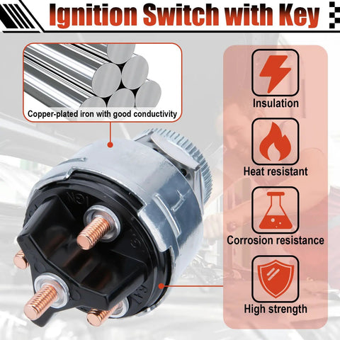 Universal 12V Four Position Ignition Switch With Key features and copper contact details