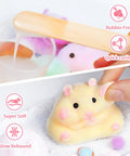 Taba Squishy Making Kit For DIY Squishies One To One AB Liquid Silicone being mixed and a soft yellow squishy being shaped.