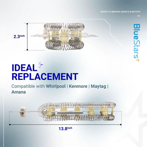 Dryer Repair Kit With 8544771 280148 3392519 8577274 Includes Heating Element Thermal Cut Off And High Limit Thermostat showing dimensions