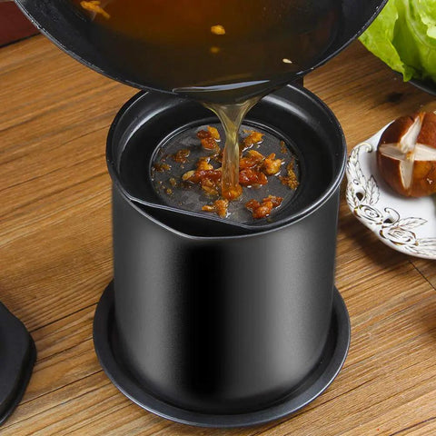 Sizzlin Bacon Grease Catcher With Fine Mesh Filter Seven Cup Heavy Duty Iron Fat Jar Nonstick Coating Removable Drip Tray Hella Simple For Kitchen Cleanup