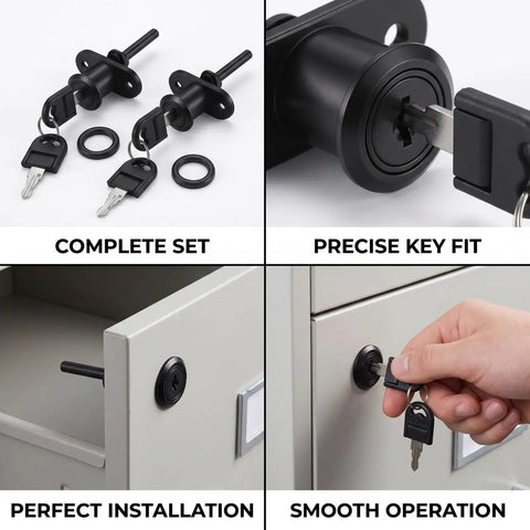 2 Pack Heavy Duty 3 Way Linkage File Cabinet Locks With Keys for office desk storage, including cam and cylinder lock system.