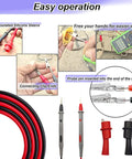 Pro Grade Multimeter Test Leads Kit With 1000V 20A Capacity 40.5 Inch Silicone Probes And Ultra Sharp Gold Plated Tips Handy Alligator Clips For Hands Free Testing Compatible With Fluke AstroAI Klein And Automotive Diagnostics showing clips and probes in use