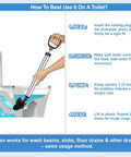 Heavy Duty Toilet Plunger And High Pressure Drain Gun With Pipe Auger Set demonstrating sealing and pumping technique on toilet.